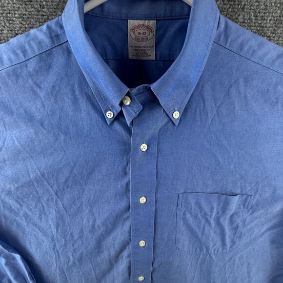 Brooks Brothers Button-Down Traditional 16 32 Cotton Blue Non-Iron Shirt Mens - Picture 1 of 13